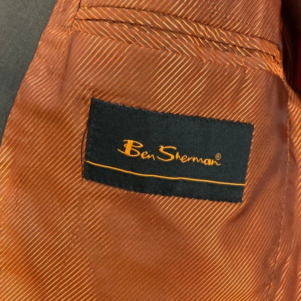Ben Sherman Brown Wool Blazer 44R 3-Button Notch Lapel Long Sleeve Orange Lining